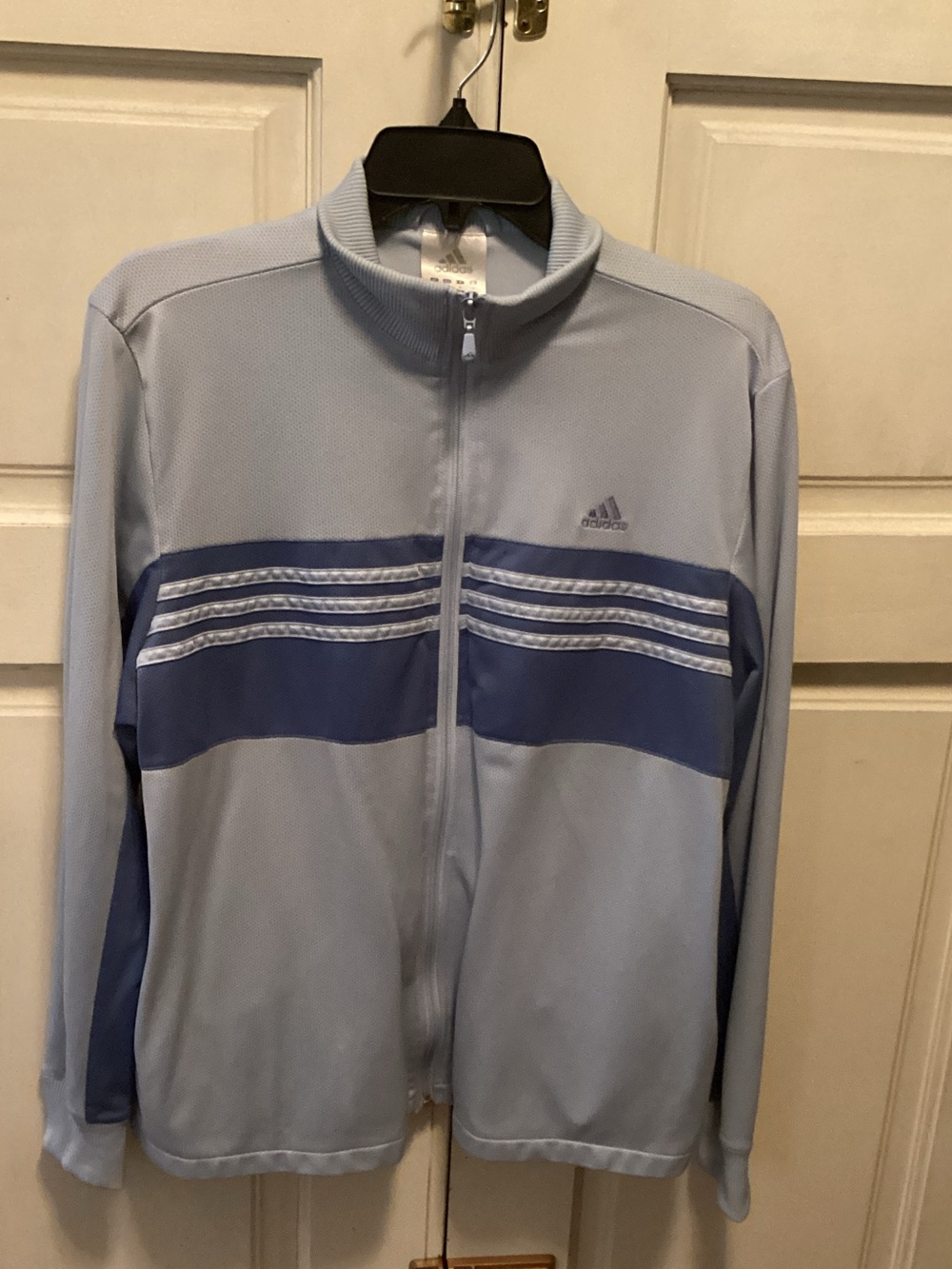 adidas Light Blue Track Jacket with Navy Stripe Panel